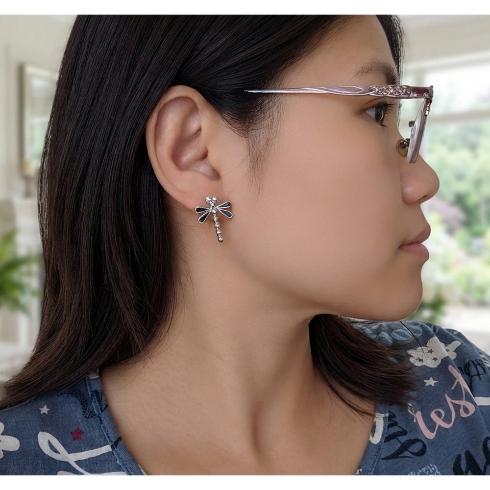 Zuni Jet Black inlay Dragonfly Stud Earring Native American Jewelry**